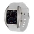 Aviation LED Elektronikuhr mit einzigartigem Zifferblatt und weißem Silikonarmband für Herren. - Silbergehäuse Weißes Armband