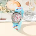 Simpatico orologio al quarzo unicorno 3D con cinturino in silicone blu per bambini - Unicorno Blu Chiaro