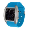 Blaue Silikon Armband LED Uhr mit coolem Tacho-Design und sportlichem Stil für Herren im Alltag. - Silbergehäuse Hellblaues Zifferblatt