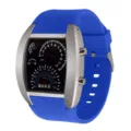 Herren blaue Silikonarmband LED Elektronikuhr mit coolem Auto Tacho Zifferblatt! - Silbergehäuse Rotes Armband
