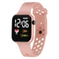Pink digital sports watch with breathable silicone strap and clear LED digital display screen. - Sakura Pink