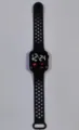 Black square LED digital watch with breathable perforated sport silicone strap, modern style. - Classic Black