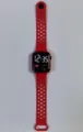 Red LED digital smartwatch with perforated silicone strap for children daily sports. - Watermelon red