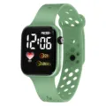 Green LED digital sports watch with breathable silicone strap, stylish fitness timepiece for kids. - Matcha Green