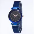 Blaue Sternenhimmel Damenuhr mit magnetischem Mesh-Armband, modische Quarzuhr Variante. - Blau