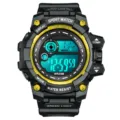 Men's digital sports watch with waterproof design, black resin strap and clear LCD display. - Gold