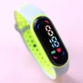Colorful LED electronic watch with dual-color strap, touch waterproof smart sports band. - Grey Green