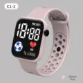 Pink square LED digital electronic watch for students, breathable silicone strap sports watch. - Sakura Pink