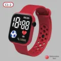 Watermelon red LED digital electronic sports watch with hollow silicone strap for students. - Watermelon red