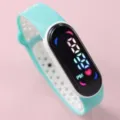 Dual-color LED electronic sports watch, cyan silicone wristband with digital touch screen. - Mint Green