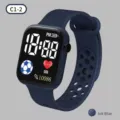 Fashion LED digital watch with ink blue hollow silicone strap, square dial sports electronic watch. - Ink Blue