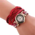 Modische Damen Wickel Quarzuhr mit rotem Strass Armband und goldenem Zifferblatt schick - Rot