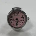 Silver vintage ring watch with pink dial and quartz movement for women fashion wear. - Pink