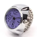 Silver ring watch with purple dial large numbers quartz fashion jewelry accessory piece - Purple