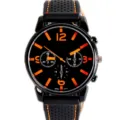 Herren Quarzuhr schwarzes Zifferblatt orange Ziffern Silikonband Sport Armbanduhr. - Orange