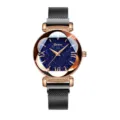 Women starry dial magnetic mesh strap quartz wristwatch in elegant rose gold finish - Starry Black