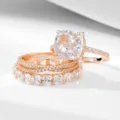 Luxury 925 silver cubic zirconia bridal ring set, cushion cut engagement ring, elegant jewelry. - Rose Gold 3-Piece Set