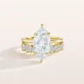 Close-up detail of marquise cut cubic zirconia stackable ring set in polished sterling silver. - Size 5 / Assorted Styles Set / Gold