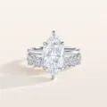 Close-up detail of the stunning marquise cut zircon silver stackable ring set. Perfect shine. - Size 5 / Assorted Styles Set / White Gold