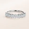 Detailed view of S925 sterling silver cluster zircon ring, exquisite stacked design for women. - Size 5 / Side Ring Style / White Gold