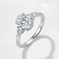 Anillo de plata de ley S925 con moissanita ovalada y de pera para mujer joyería elegante - Talla 5 / Blanco