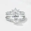 S925 sterling silver marquise cut moissanite ring crown stackable bridal jewelry sets. - Size 10 / Butterfly Moon Star Three Piece White Gold