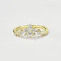 Close-up detail of the crown marquise moissanite ring, brilliant stone cutting and fine silver. - Size 10 / Crown Side Ring Yellow Gold Color