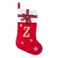 Large Christmas stocking with letter Z, red velvet and white knit cuff for holiday home decor. - Red Letter Z