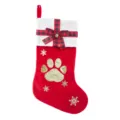 Christmas stocking red buffalo plaid ribbon gold glitter paw print holiday gift bag decor - Red Paw Print Pattern