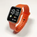 Orange digital watch with black square screen, silicone strap, student fashion electronic watch. - Earth Style - Orange