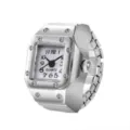 Silver tone quartz ring watch with square dial and stretch band for women and men finger. - Square Style / Small Square White Dial