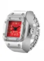 Creative alloy quartz ring watch for men and women, fashionable finger watch with numbers. - Small Square Red Dial