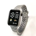 Studenten LED Digital Sportuhr, graues perforiertes Silikonarmband, stilvoller Zeitmesser. - Space Grau