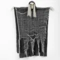 Halloween hanging skeleton reaper prop, scary ghost decoration for haunted house outdoor yard. - Large Black Mesh Hanging Ghost