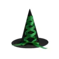 Black witch hat with green ribbon lace-up design, perfect for Halloween party costumes. - Green Oxford Cloth Ribbon Hat