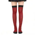 Halloween rot und schwarz gestreifte Overknee Langsocken für Damen, Cosplay Kostüm. - Rot gestreifte Socken in OPP-Beutel