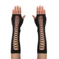 Elastic black fishnet arm sleeves and gloves, perfect for Halloween parties and cosplay. - Cutout Gloves in OPP Bag