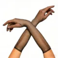 Black fishnet long gloves rhinestone crystal mesh party gloves sexy evening arm sleeves - Black Long Gloves with Rhinestones / Black