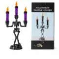 Halloween skeleton candelabra LED candle light spooky party desktop decoration prop set - Purple 3-Arm Candelabra