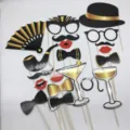 Party photo booth props kit featuring funny paper mustaches glasses lips and hats for events. - One Size / Men