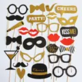 Accessori photobooth matrimonio divertente carta baffi labbra rosse occhiali festa decor - Taglia unica / 26 PEZZI