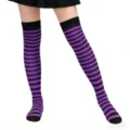 Black and purple striped over-the-knee socks, high thigh socks for Halloween party wear. - Purple Striped Socks in OPP Bag