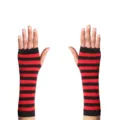 Schwarz-rote gestreifte fingerlose Handschuhe, elastische Strick-Armstulpen für Halloween. - Rot gestreifte Handschuhe in OPP-Verpackung