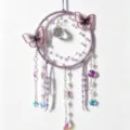 Purple crystal dream catcher hanging ornament with embroidered butterflies and shining pendants. - 11x30cm / Purple