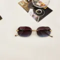 Women rimless gradient sunglasses with metallic snake head detail and UV protection chic sun glasses - Tea Blue