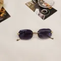 Rimless gradient polygon sunglasses with gold metal frame and snake-shaped temples for women - Gold Grey