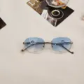 Chic rimless gradient blue sunglasses with unique snake head metal temples for women. - Blue