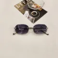 Stylish rimless faceted polygon sunglasses featuring luxury snake head metal temples for women. - Silver Gray