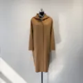 Camel hooded long cashmere wool blend coat for women, elegant drape winter outerwear piece. - 4 / Classic Camel