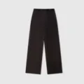 Women's casual corduroy wide-leg trousers in dark brown, soft stretch fabric, autumn style. - Black Wide-Leg Pants